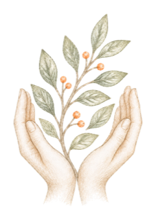 Hands holding a branch icon